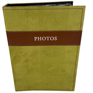 200 Photo 4x6 Album Faux Green Suede Brown Leather Accent 10x7 Book Embossed